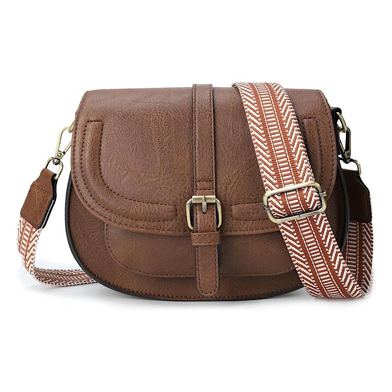 Hot-selling Hong Kong Style Retro Saddle Bag Women's Shoulder Messenger Bag European and American Versatile Women's Semi-round Bag Women