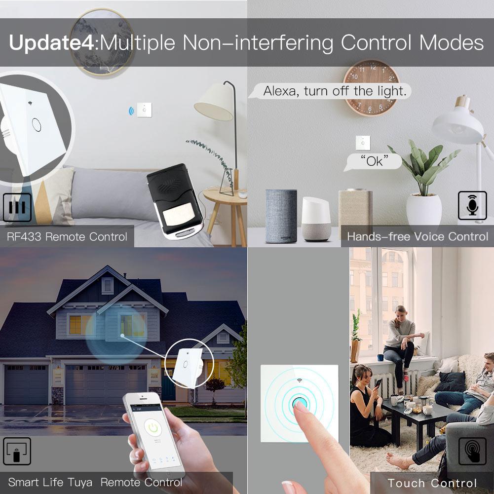 Moes WiFi RF433 Wall Touch Switch No Neutral Wire Needed Wireless Smart Life/Tuya App Relay Status and Backlight Switch