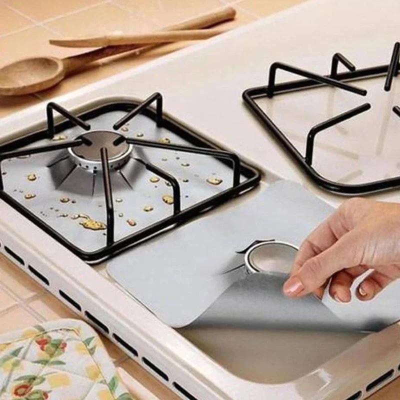 4Pcs Gas Stove Protectors Kitchen Reusable Burner Covers Mat Protector Cleaning Pad Liner Cover top  gas stove protectors
