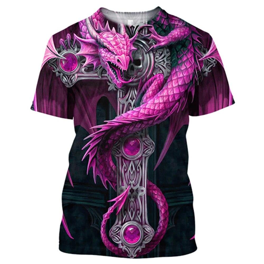 Super velké pánské tričko Viking Tattoo Dragon 3D potištěný polyester s krátkým rukávem Ležérní Hip Hop Top Léto