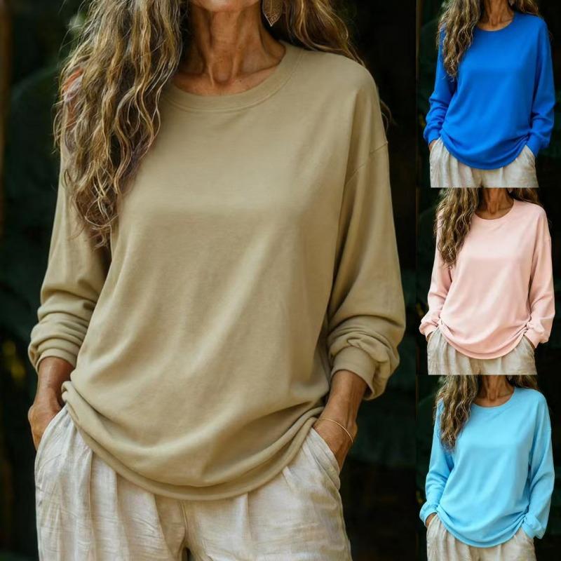 Autumn New Women's Casual Loose Fashion Solid Color Long-sleeved Round Neck Pullover Sweatshirt