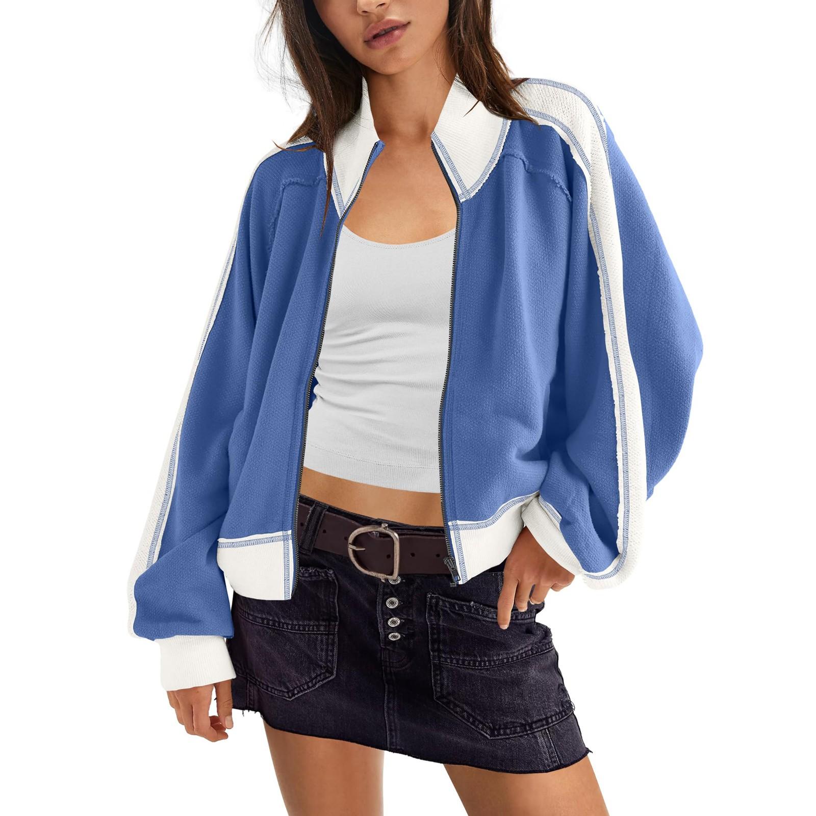 

Женская куртка с длинным рукавом на молнии, толстовка, повседневная верхняя одежда, пальто с карманами M синий