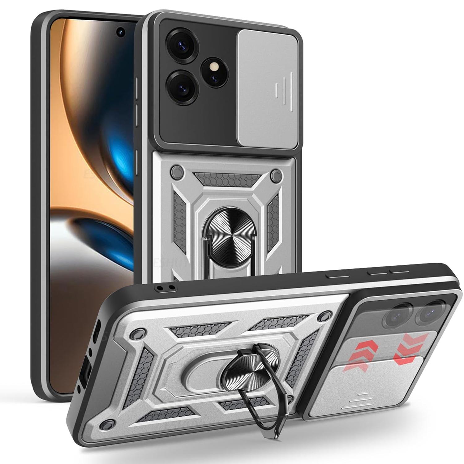 

Бронированный чехол для телефона Realme GT 7 GT 7T GT7 5G Чехол Защита объектива С кольцом Магнитная подставка-держатель Coque Fundas Capa Realme GT 7 серебряный