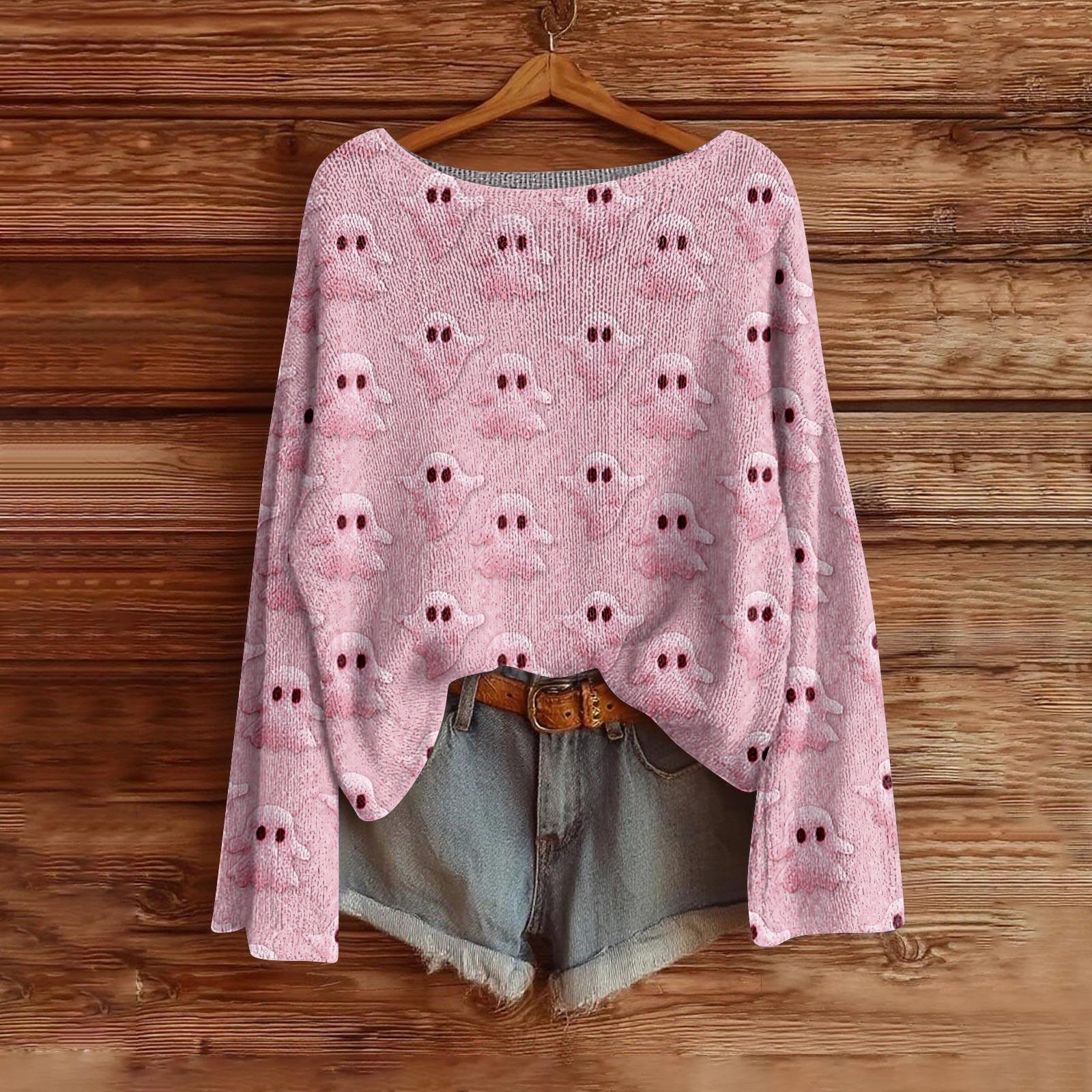 

Женский модный свитер с длинным рукавом и принтом на Хэллоуин S