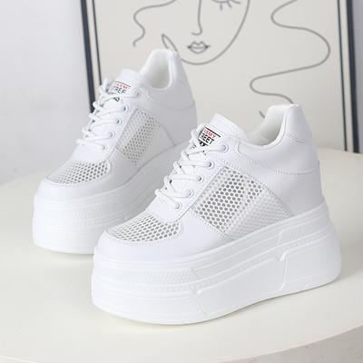 Μόδα 12CM Πλατφόρμα Αθλητικά Παπούτσια Σφήνα από Γνήσιο Δέρμα για Γυναίκες Αναπνεύσιμα Αθλητικά Παπούτσια Casual Παπούτσια Κρυφή Φτέρνα Zapatillas Mujer
