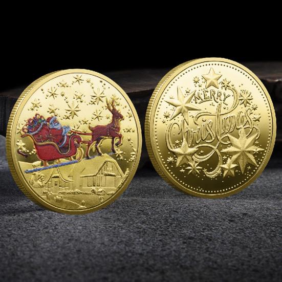 Christmas Santa Coins Double-sided Alloy Collectible Coin Colorful Pattern Festive Souvenir Coin for Christmas