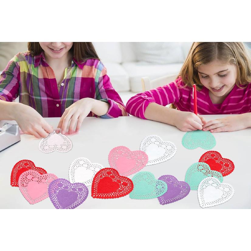 650PCS Paper Heart Doilies for Crafts - Valentines Day Decorations Red/Pink Lavender/White/Mint Blue Lace Cutouts, Wedding Valentine's Party Decor