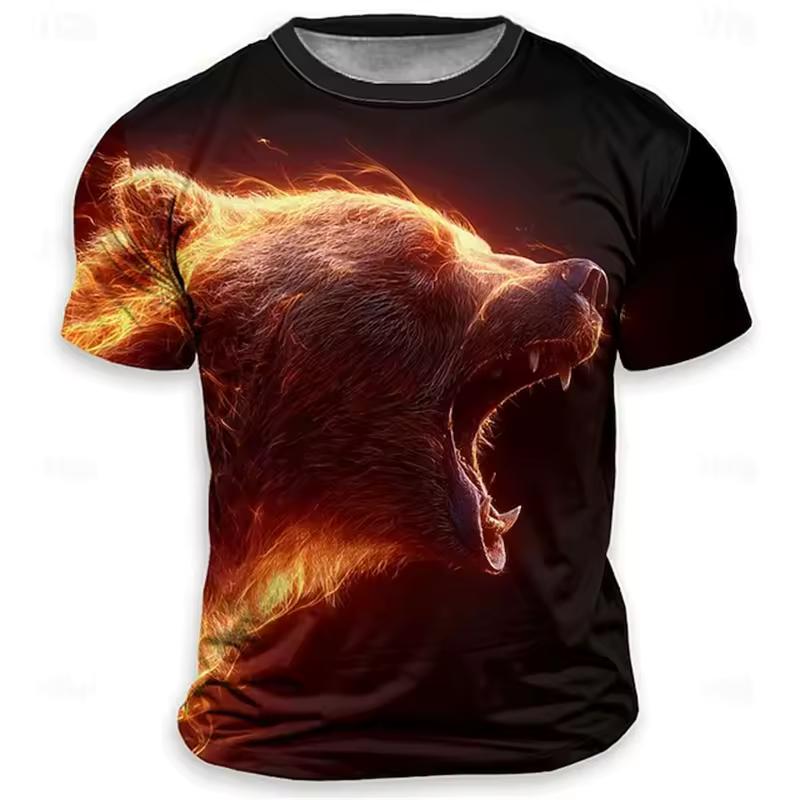 Men's Divine Bull Print T-Shirt Animal Print Short-Sleeve Top Casual Streetwear Oversized Short-Sleeve Men Vintage Clothing
