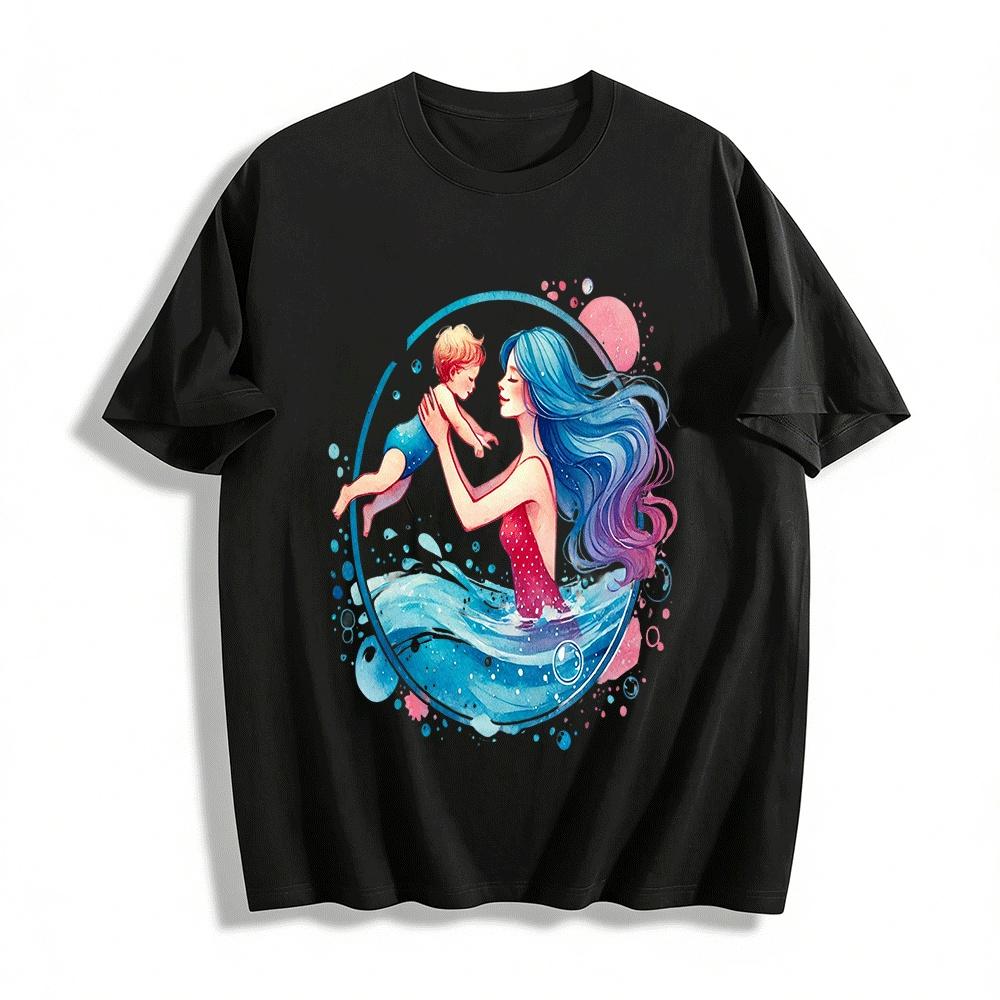 Parent-child Swimming Warm Print Casual Adult T-shirt Pure cotton T-shirt XXS