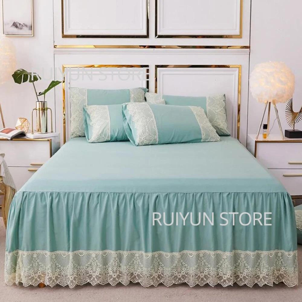 

Декоративная кружевная юбка на кровать, нескользящий наматрасник, чехол на кровать, юбка с рюшами, покрывало, простыня, сплошной цвет 150x200x45cm
