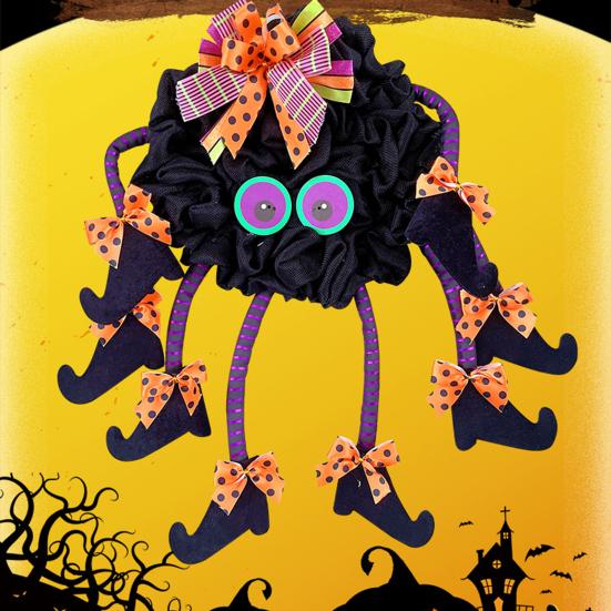 Halloween Spider Door Hanging Decoration with Bowknots Soft Cloth Cartoon Multi-legs Spider Wall Decor Wreath Party Supplies