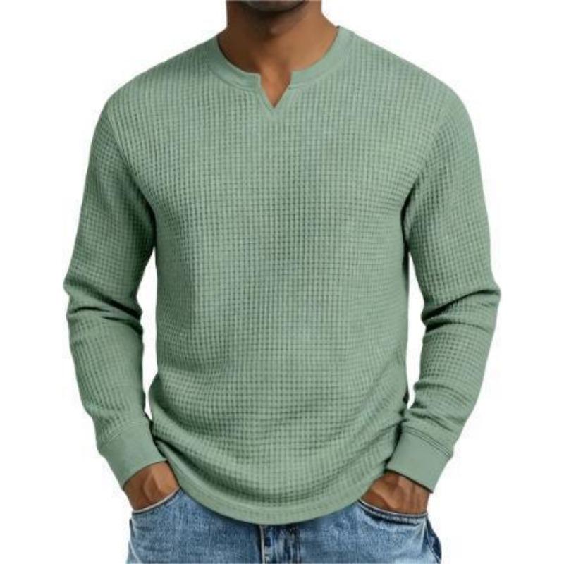 

Men s Long-Sleeve Waffle-Knit Shirt - V-Neck Design, Soft Breathable Fabric, Relaxed Fit for Daily Casual Wear S