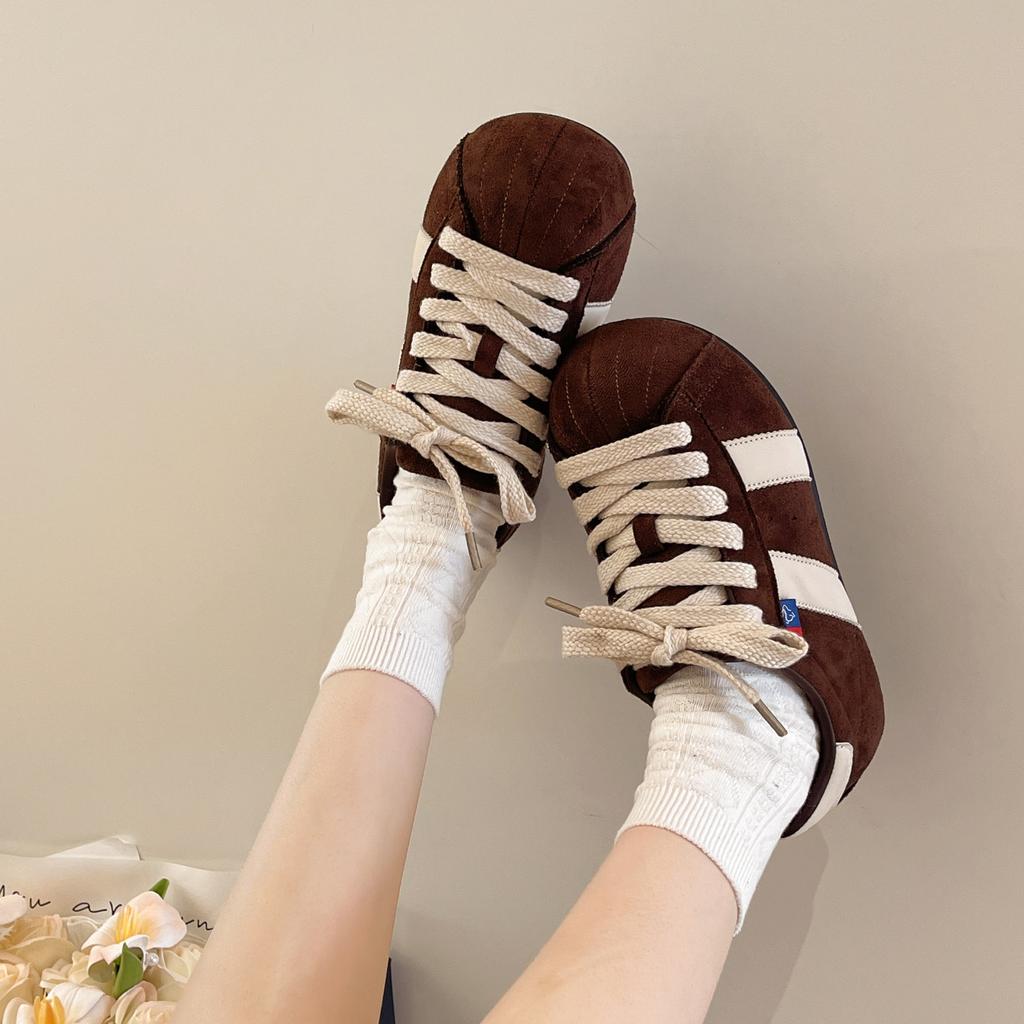 Retro Maillard color matching board shoes women's 2025 autumn new flat bottom inner height increase leisure sports Forrest Gump training shoes