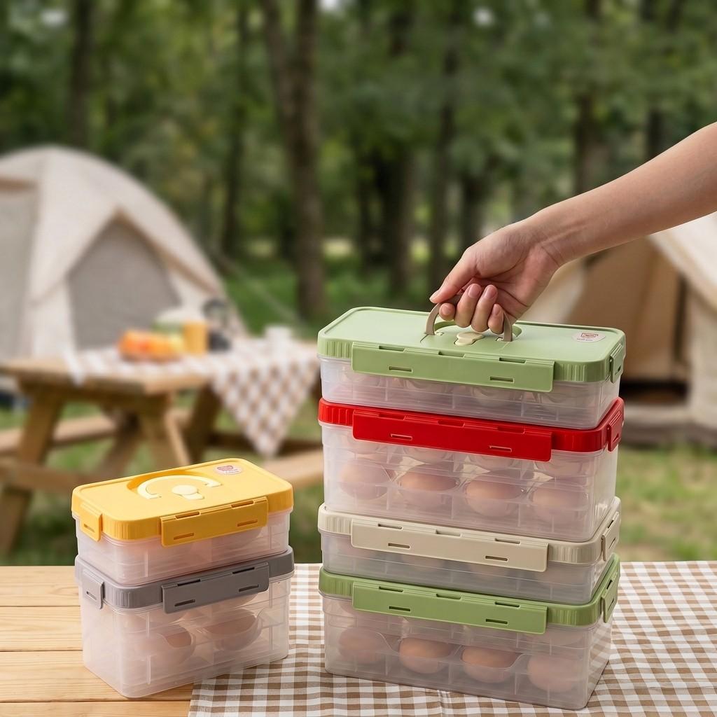Egg Storage Box Refrigerator Organizer Stackable Plastic Food Containers With Lids Portable Handle Space Saving Kitchen Holder