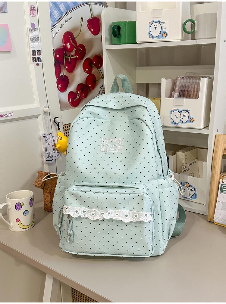 Schoolbag Japanese milk blue wave point girl backpack atmosphere lace lace gentle sweet sister travel photo small backpack