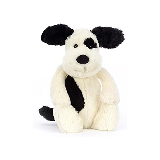 Jellycat Bashful Puppy M Plush Dog Sitting Height 20cm Black & Cream