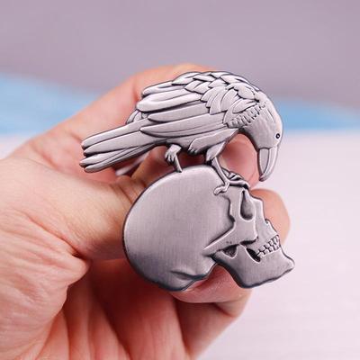 Embossed Raven Skull Enamel Pin Brooches Badges Halloween Horror Jewelry Accessories Gifts