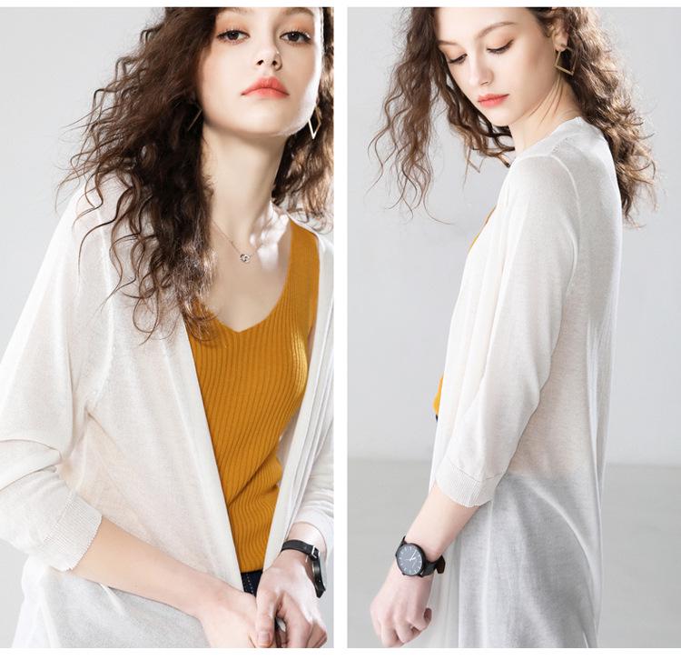 Dámský letní kardigan z ledového hedvábí se sukní - Ochrana proti slunci a klimatizovaný středně dlouhý svrchní oděv, styl 2021