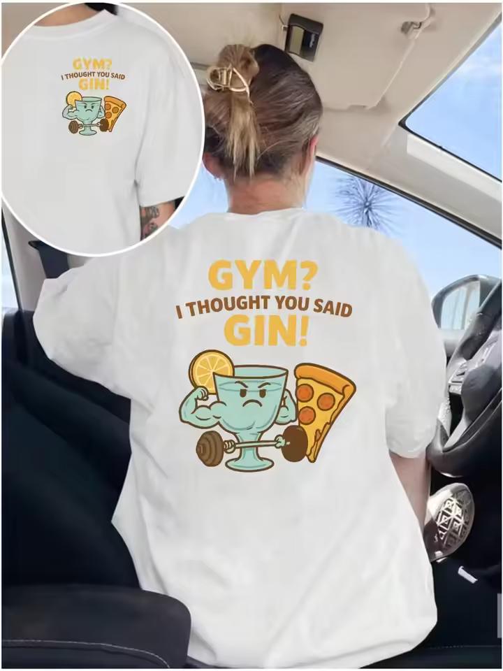 Lady's T-shirt Funny Gym I Thought You Said Gin Graphic T-Shirt, Novelty Cocktail Print Summer Daily Wear Streetwear Tee
