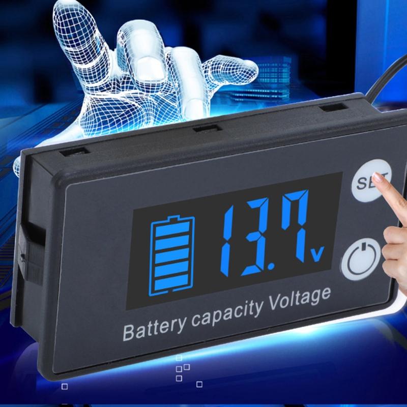 Battery Capacity Indicator Voltage Meter with LCD Display Backlight Waterproof Monitor Gauge Digital Voltmeter Meter