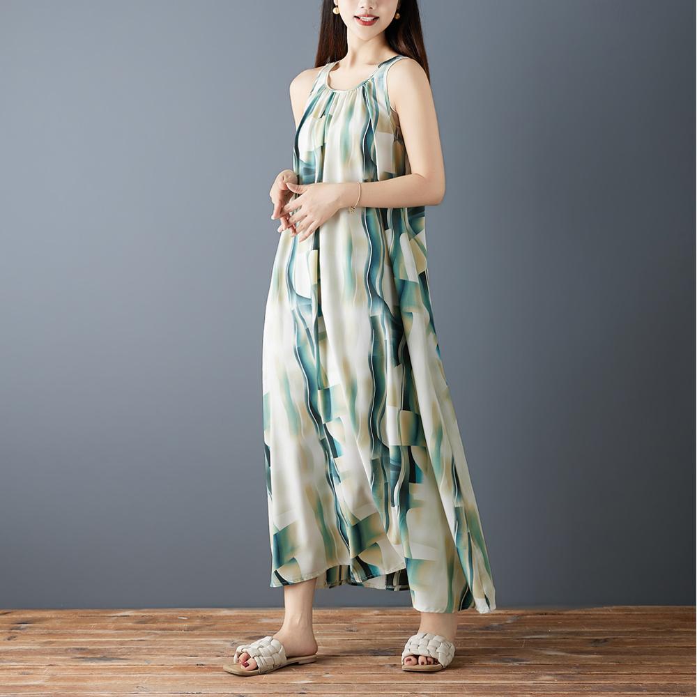 DIMANAF 2026 Plus Size Summer Women  Chiffon Floral Dress Elegant Fashion Lady Sundress Long Dress Casual Sleeveless