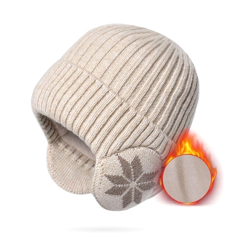 

Чоловіча зимова в’язана шапка на відкритому повітрі, плюшева тепла шапка-вушанка, повсякденна шапка-бомбер із штучним хутром, велосипедний захист для вух бежевий