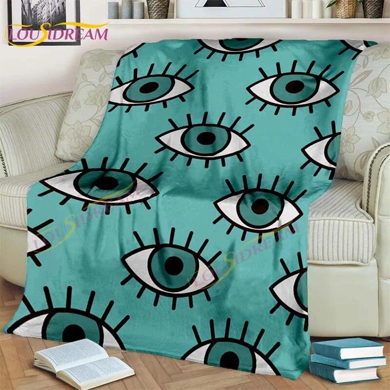 Bule Evil Eye Blanket Hamsa Hand Psychedelic Blanket for Travel Bedding Chair Adult Lightweight Bohemian Style Blanket Tapestry