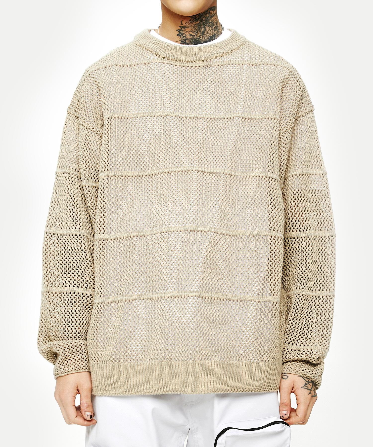 Critic Fishnet Oversized Knit Sand Beige Beige/Mm