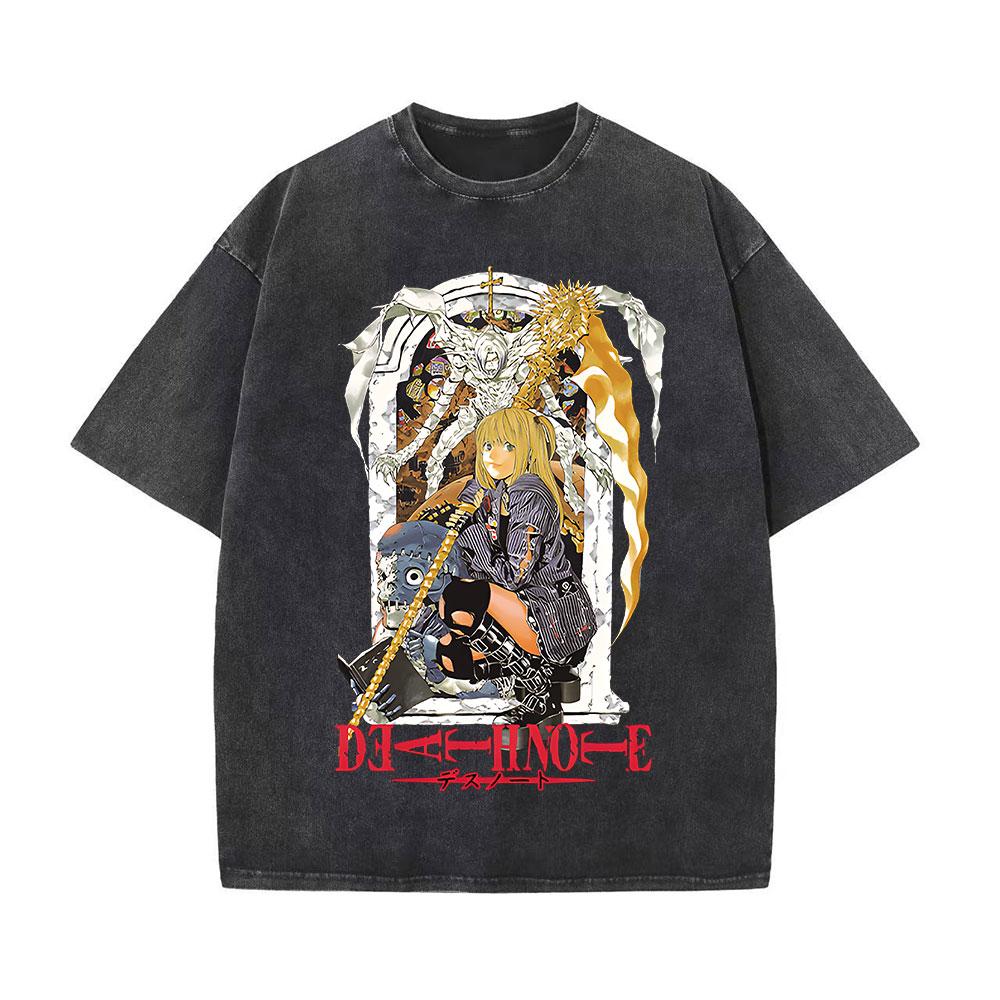 Retro Washed T-Shirts Punk Gothic Anime Death Note Print T-Shirts Harajuku Casual Cotton Vintage Short Sleeve Top