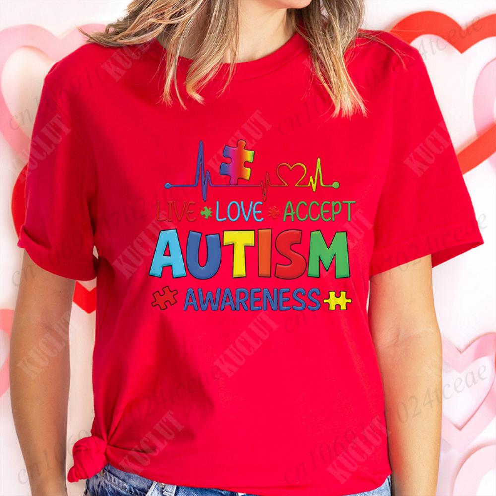 Damenbekleidung Live Love Accept Autismus-Bewusstseins-T-Shirts für Frauen Bewusstseinsmonat Grafik Y2k Oberteile Autismus Sommer-T-Shirts