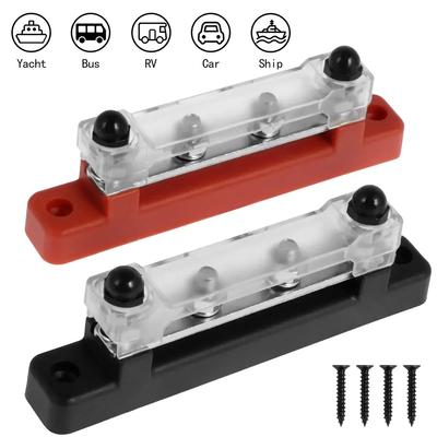 M6 Terminal Studs Bus Bar Distributor Block 48V Heat-Resistant Power Distribution Block 4Way Battery Terminal Distribution Block