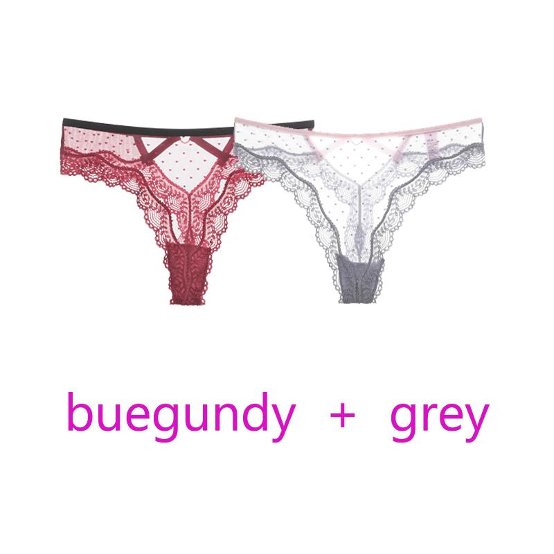 TERMEZY 2Pcs/Lot Sexy Lace Panties Women Low-waist Underwear Hollow Out Transparent Thong Female Seamless G-string Lingerie Underpant
