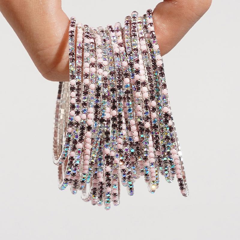 5pcs Fashion Colorful Acrylic Crystal Rhinestone Elastic Bracelet For Women Stretch Wristband Wedding Bracelets Daily Jewelry