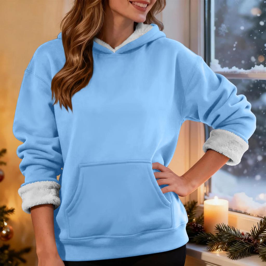 Women's Fashionable Casual Long-Sleeved Top With Fleece Thickened Hooded Sweatshirt