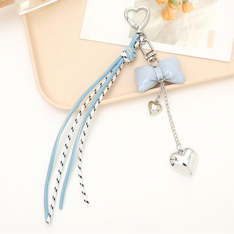 Trendy Korean Inspired Leather Tassels Bows Hanging Ornament Phone Charm Bag Accessories Key Holder for Stylish Women