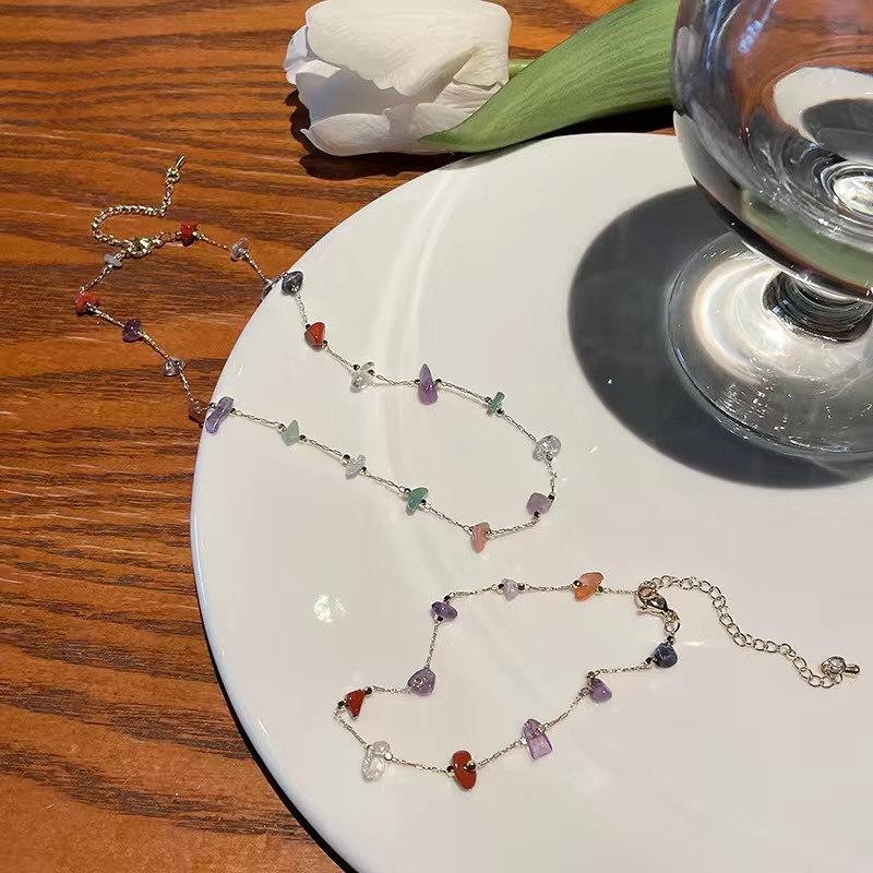 Modny śliczny słodki naszyjnik z kamienia naturalnego dla kobiet dziewczynki letni prosty kryształowy łańcuszek do obojczyka Choker naszyjnik nowa biżuteria na prezent