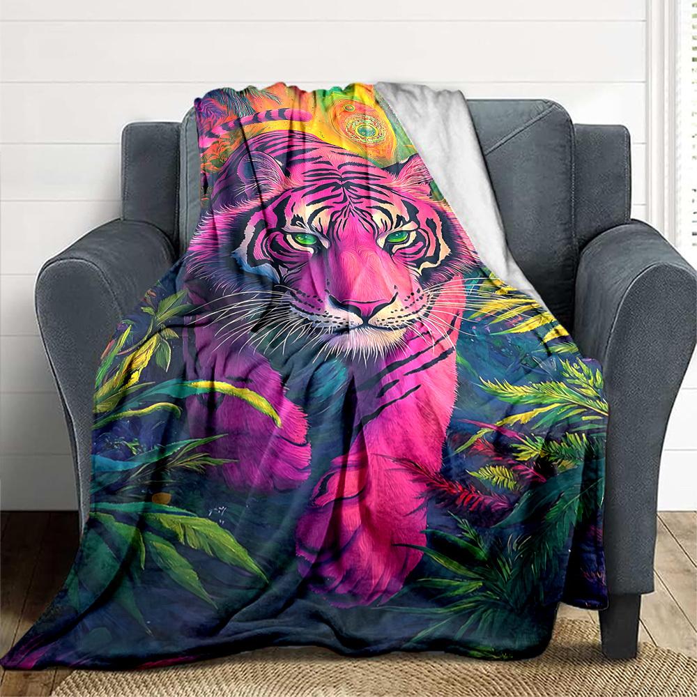 

1pc Pink Tiger Blanket Lightweight Flannel Blanket Throw Blanket For Sofa, Bed, Travel, Camping, Livingroom, Office, Couch, Chair, And Bed yy251015165 100x150cm