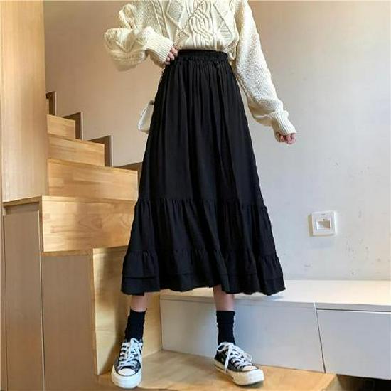 

Весенняя юбка миди А-силуэта с высокой талией и оборками, цвет «Первая любовь» белый L (100-110 jin) чёрный