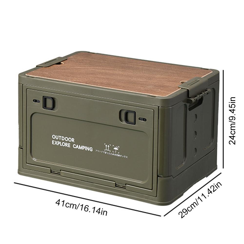 20/30LOutdoor Collapsible Storage Bin With Wooden Lid Stackable Camping Storage Container Side Open Car Storage Box Outdoor Tool B 30L