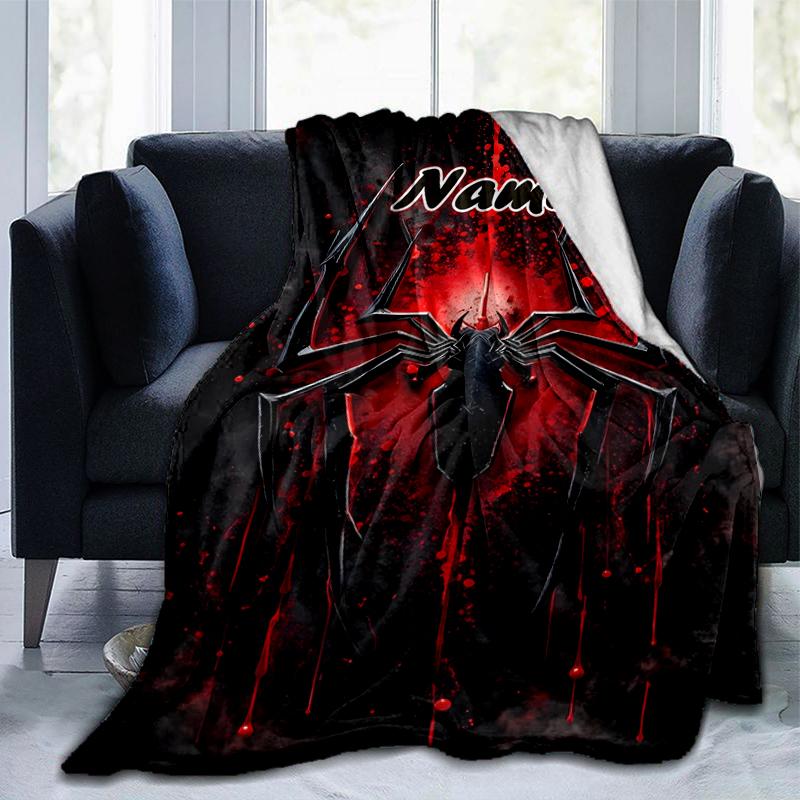 1PC Custom Name "Black Spider Web Artwork" Outdooor Flannel Blankets Throw Blanket All-Season Throw Gift Bedspread for Couch, Bed, Camping Holiday Bir