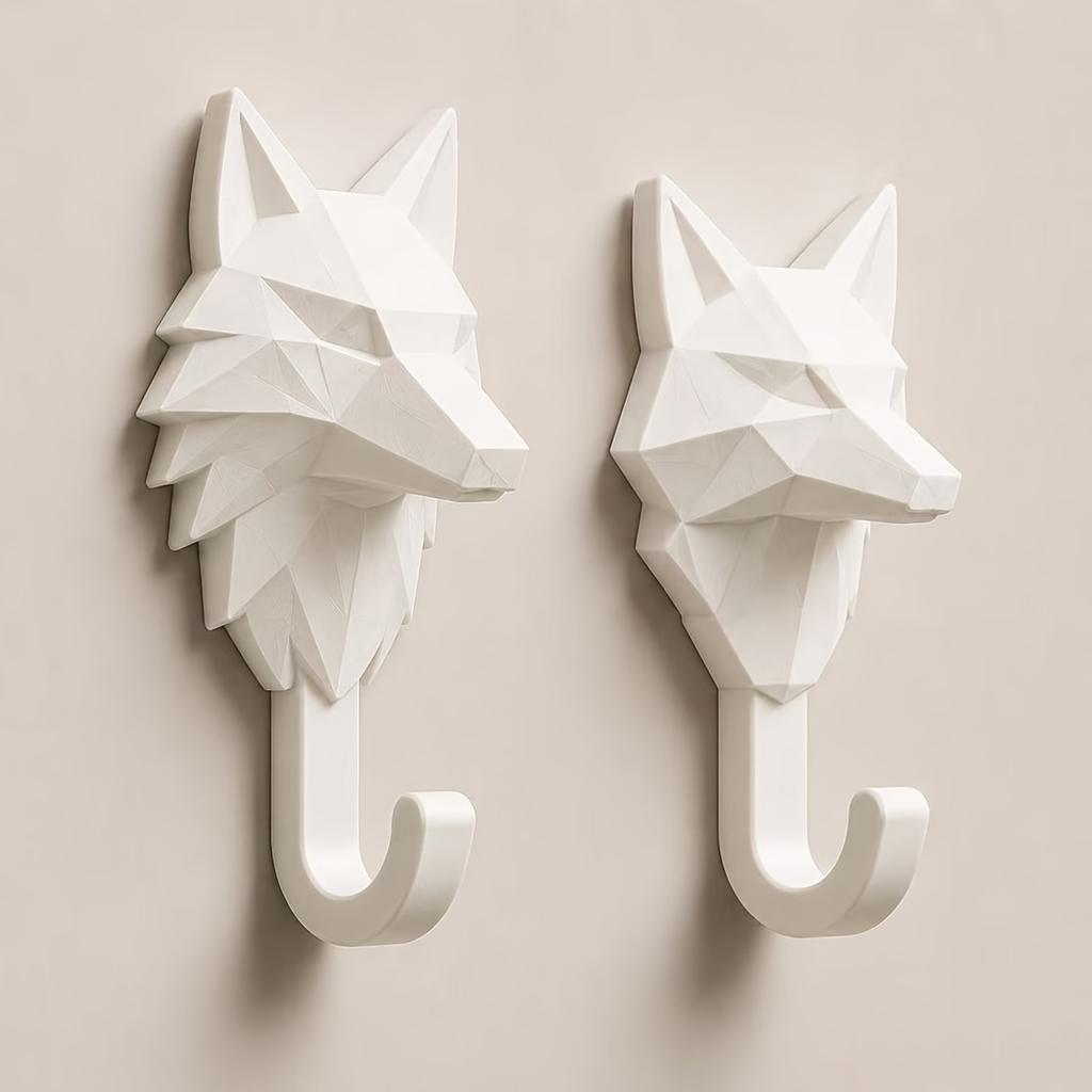 2pcs Geometric Wolf Head Wall Hooks, 3D Printed Animal-Shaped Decorative Hooks, Suitable for Hanging Towels/Keys, for Bathroom, Bedroom, Entryway,