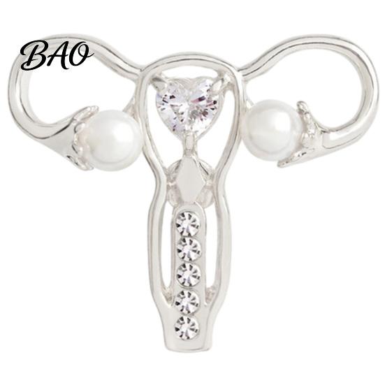 Women Clothing Jewelry Uterus Brooch with Rhinestone Faux Pearl, Human Organ Lapel Pin, Jacket Accessory Hollow Shaped for Coats Sweaters Scarves Body