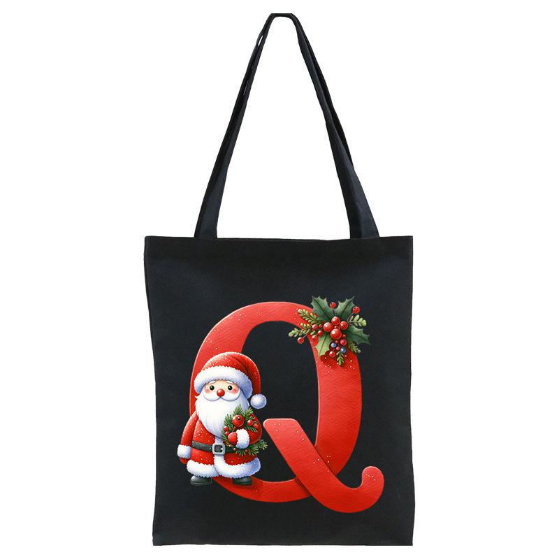 English letters A-Z Christmas number print student casual canvas tote bag