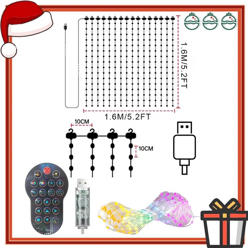 

256/400LEDs Smart Curtain Lights Curtain String Lights Dynamic DIY Color Changing Pattern Text APP Remote for Home Party Decor USB