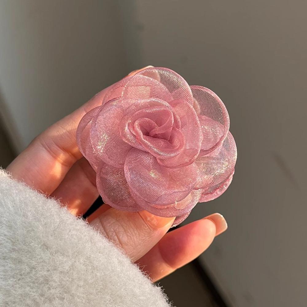French Style Camellia Shark Clip Mesh Flower Claw Clip Simple Simulation Flower Hair Claw  Girl