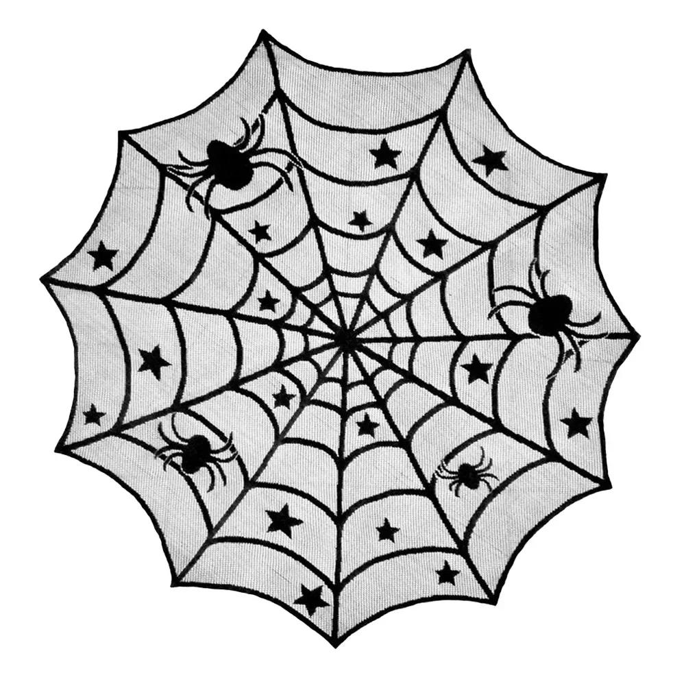 Halloween Spiderweb Tablecloth Black Lace Cobweb Decor with Spiders Ideal for Fireplace Mantle Kitchen & Party Table Decorations