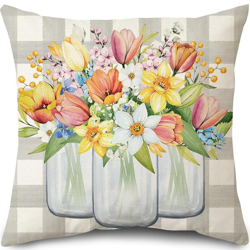 New Spring Fresh and Beautiful Linen Pillowcase Sofa Bedside Plant Flower Pillow Cushion Cover