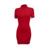 Fashion Color High Collar Short Sleeves Slim Fit Versatile Temperament Short Slim Dress