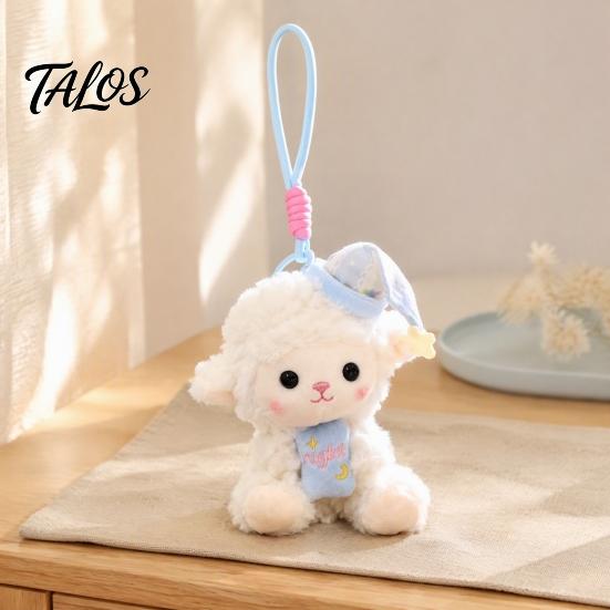 Decorative Hanging Plush Goodnight Sheep Keychain, Cute Sleepy Lamb Stuffed Toy with Nightcap, Gift for Toddlers Soft Fluffy Bag Charm Backpack
