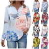 Womens Fall Baggy Tops Long Sleeve  V Neck Button Down Shirts Sweatshirt